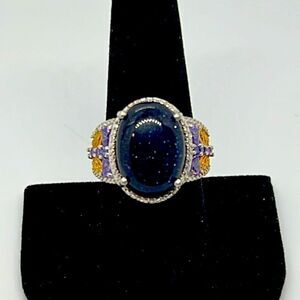 Awesome Vintage Silver Ring With Blue And Purple Stones